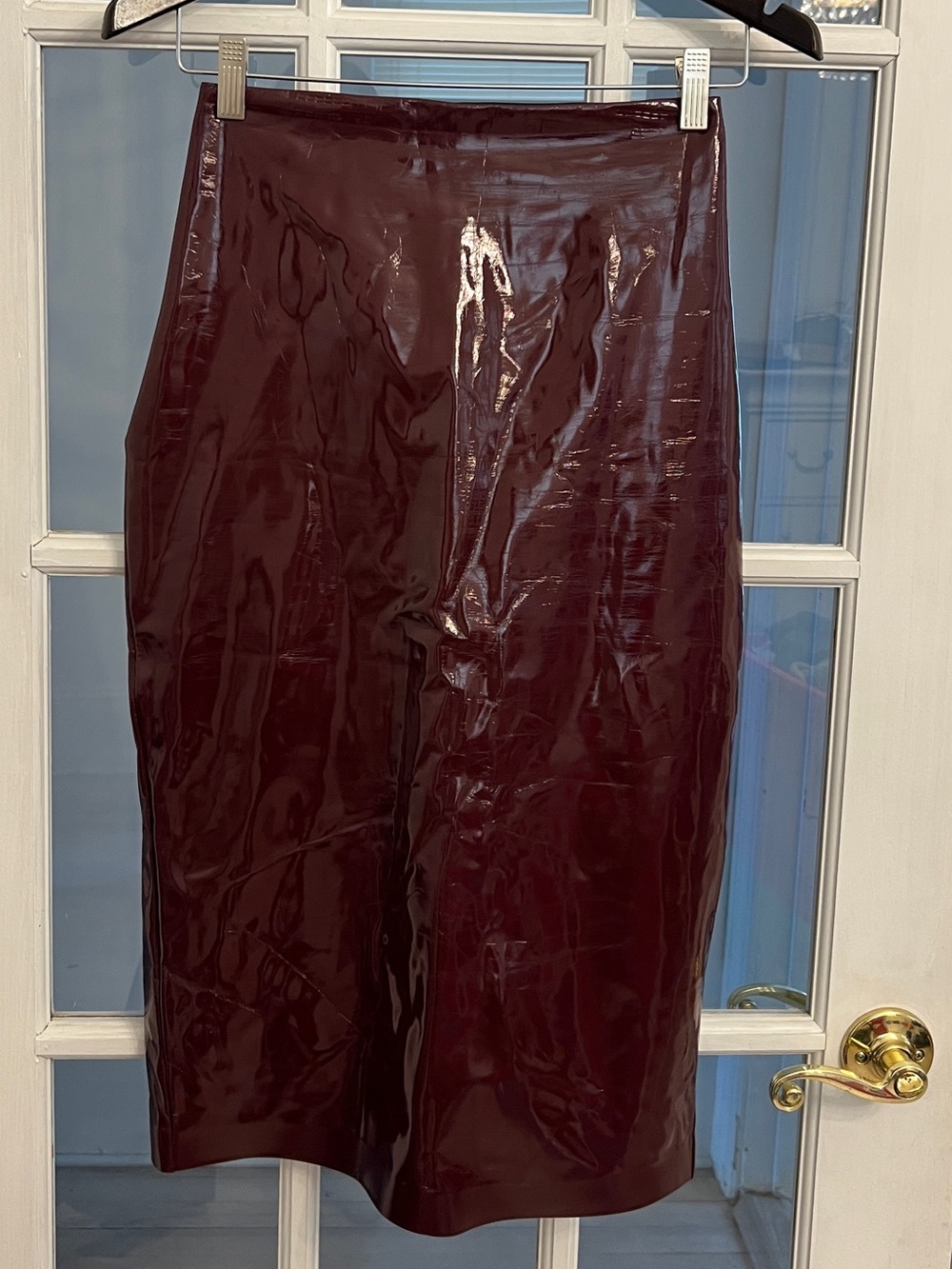 Commando Women’s Burgundy Faux Patent Leather High Waist Midi Skirt S